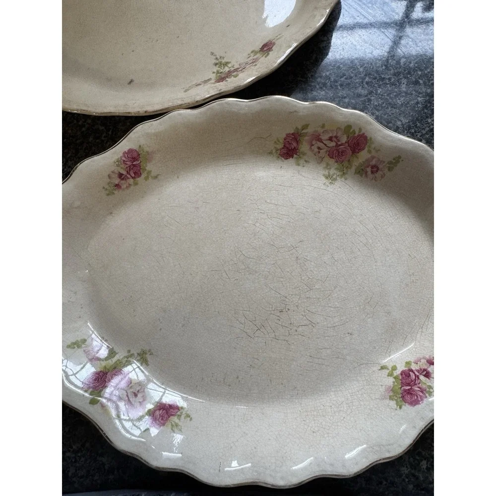 Vintage Buffalo Pottery China Bowl‎ And Platters Rose Floral Design